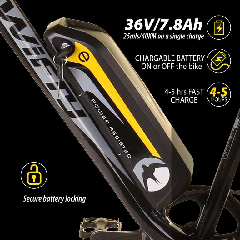 Swifty Mountain Ebike Bicicleta eléctrica con cambio Shimano de 7 velocidades y frenos de disco