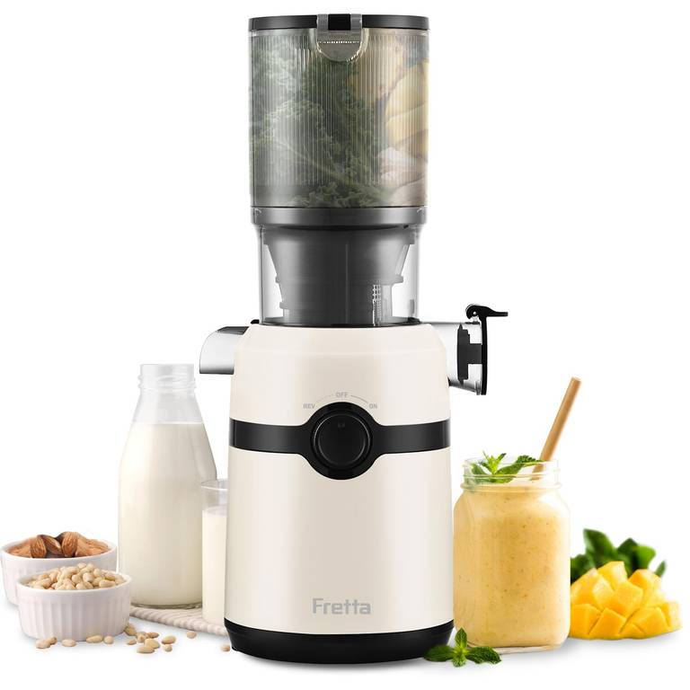 Fretta Extractor de Zumos y Verduras, Apertura de 108MM y Capacidad de 1L,Licuadora Prensado en Frio para Verduras Frutas Enteras,200W