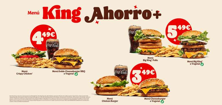 Nuevos Menús King Ahorro+ en Burger King (oferta válida en pedidos en restaurante)