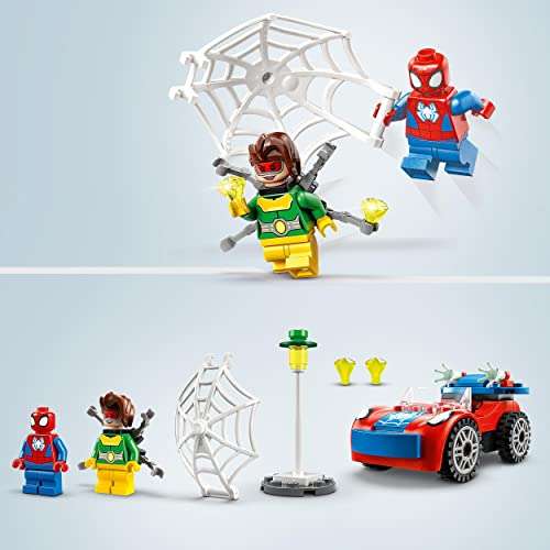 LEGO 10789 Marvel Coche de Spider-Man y Doc Ock, Spidey y Sus Amigos, Juguete de Construcción, Accesorios de Telarañas y 2 Mini Figuras