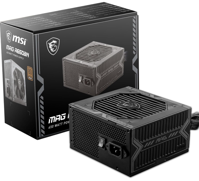 Fuente de alimentación NO modular MSI mag A650BN 80 Plus Bronze, 650w, 12V Single-Rail, Circuito DC-to-DC, Ventilador de 120mm.