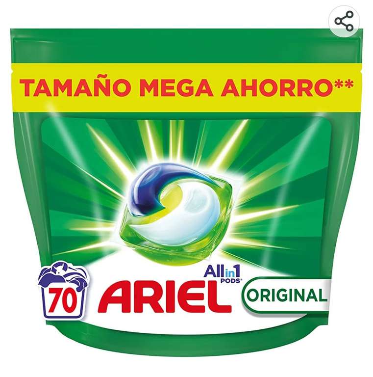 Ariel All-in-One Detergente Lavadora Líquido en Cápsulas/Pastillas, 70 Lavados, Original, Jabon 5 Acciones