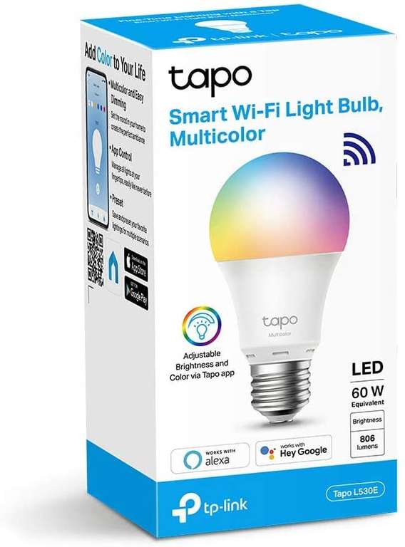 TP-Link Bombilla LED multicolor inteligente WiFi, bombilla E27 compatible con Alexa y Google Home.