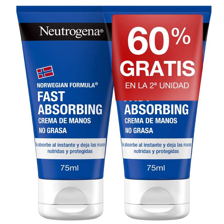 Neutrogena Fórmula Noruega Fast Absorbing (2 x 75 ml) crema de manos reparadora no grasa con glicerina y vit E, rápida absorción. 3'14€/ud
