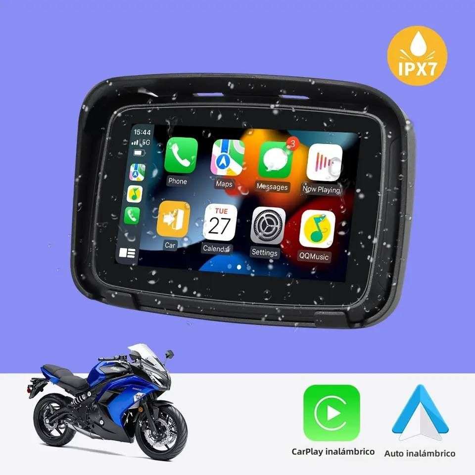 JAMCHE 5 Pouces Portable Navigation GPS Moto IPX7 Étanche Moto sans Fil  Apple CarPlay/Android Auto Moto Écran GPS, 170 ° Ultra Grand Angle,  Batterie