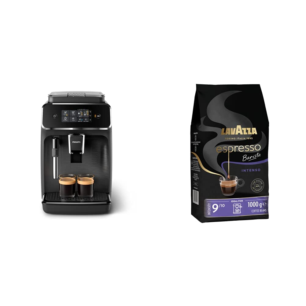 Philips Cafetera Superautomática EP2220/10, Espumador de Leche Clásico + Lavazza Espresso Barista Intenso, Café en Grano Tostado, 1kg