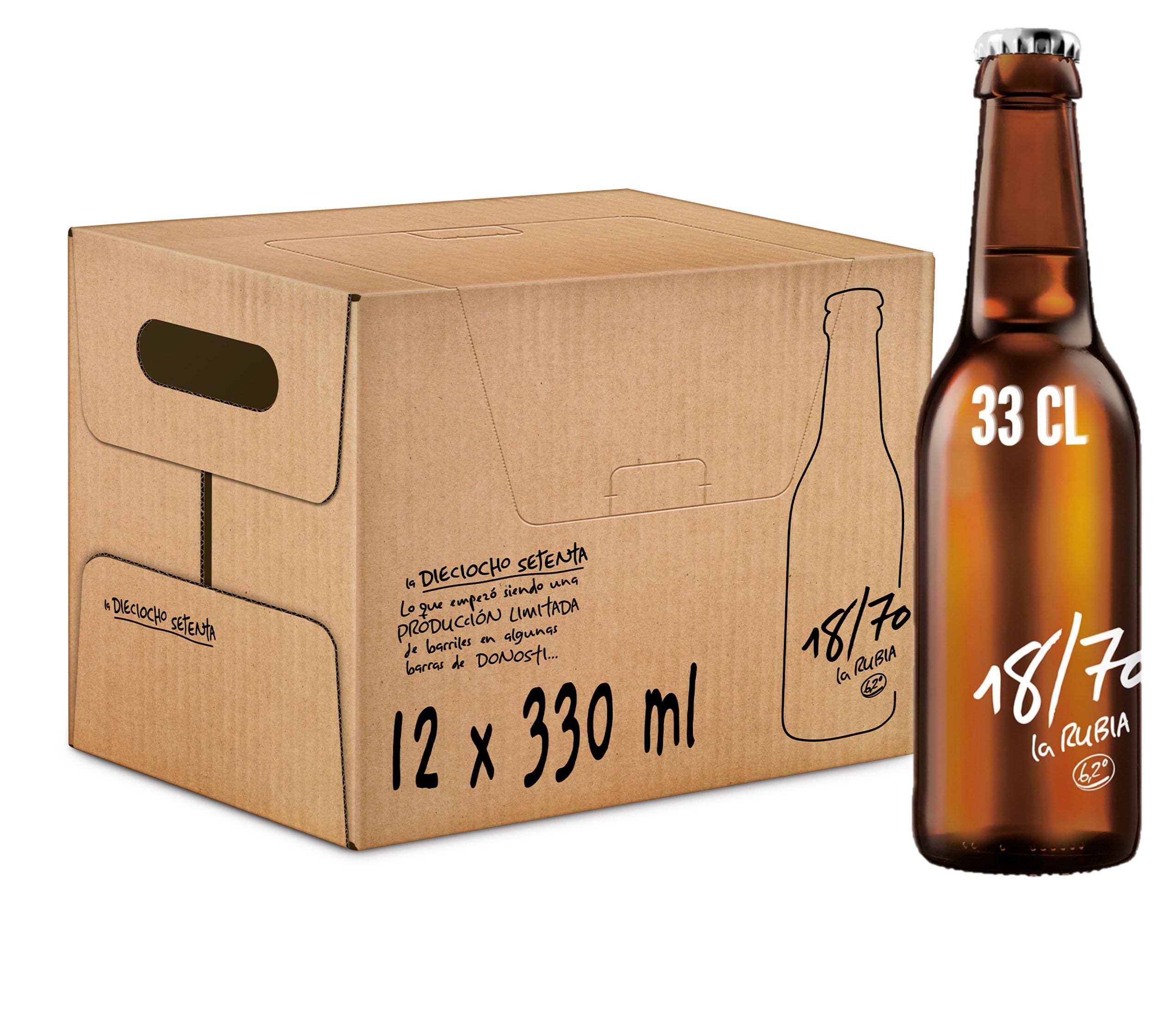18/70 La Rubia Cerveza Lager Especial Pack Botella, 12 x 33cl