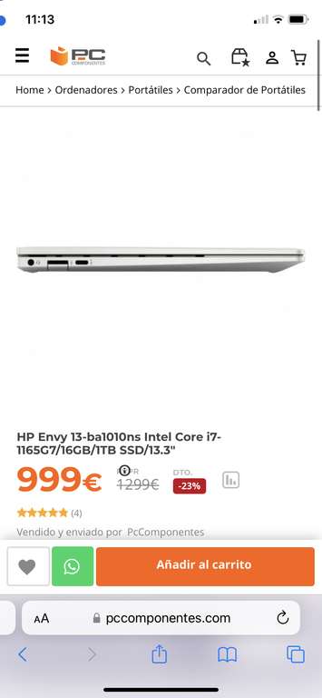 HP Envy 13-ba1010ns Intel Core i7-1165G7/16GB/1TB SSD/13.3"