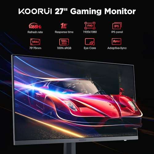 Gaming Monitor de 27", 165Hz,(1920×1080)IPS,1ms GTG, Adaptive Sync, Compatible con VESA de 75 * 75mm DCI-P3 al 90%(HDMI, DisplayPort)