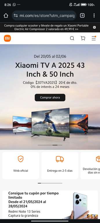 20€ de descuento en la nuevas tv Xiaomi A 2025