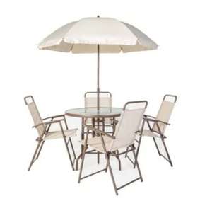 Conjunto de muebles de jardín 4 plazas con con mesa, 4 sillas y sombrilla de acero