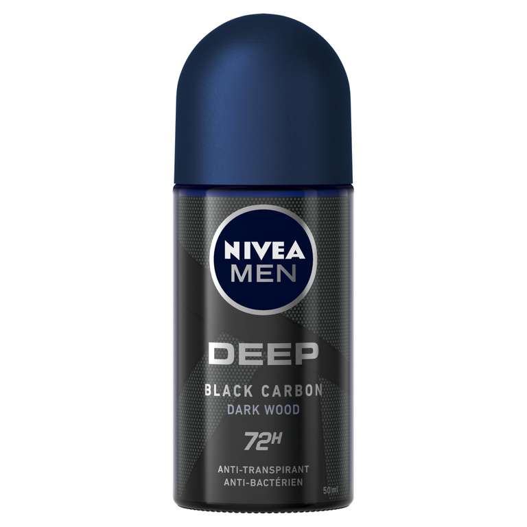 NIVEA MEN Bola desodorante Deep, carbón negro, madera oscura, 50 ml (paquete de 4)