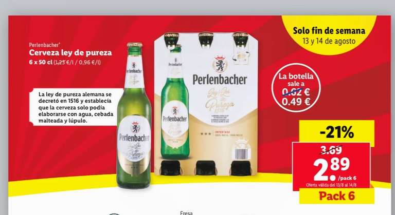 Cerveza alemana Perlenbacher a 0,96 €/l