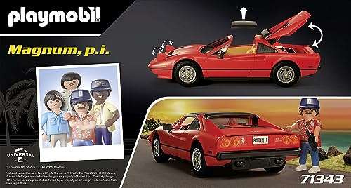 PLAYMOBIL Famous Cars 71343 Magnum, P,I, Ferrari 308 GTS, Supercoche, Pieza de colección para los Aficionados de los Coches