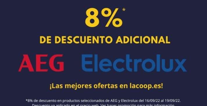 8% de Descuento directo en electrodomésticos seleccionados de AEG-Electrolux en LACOOP.Es