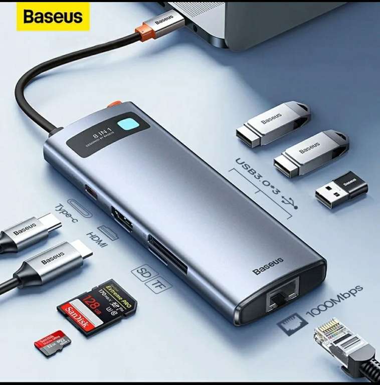 Baseus 4K 60Hz USB C Hub tipo C a Puerto Ethernet PD 100W adaptador para Macbook Pro USB 3,0 Hub portátil Tablet Accesorios