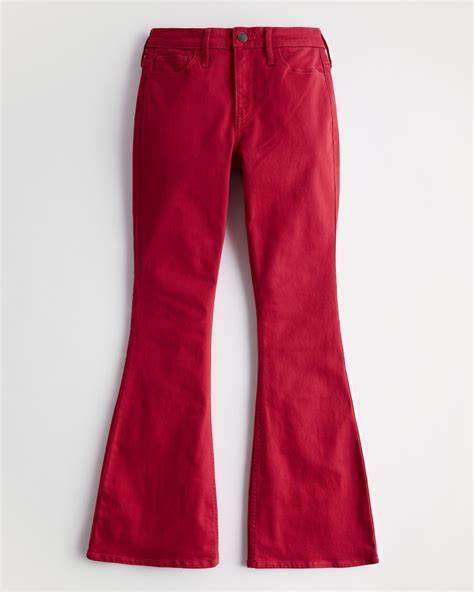 High-Rise Red Flare Jeans