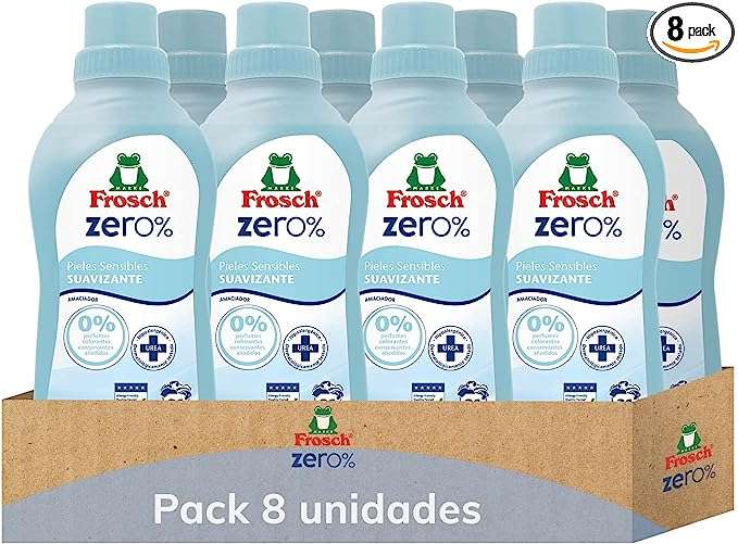 Pack 8 Frosch Zero% Suavizante Líquido Ecológico para Lavadora, Para Pieles Sensibles o Atópicas, Con Urea 8x750ml