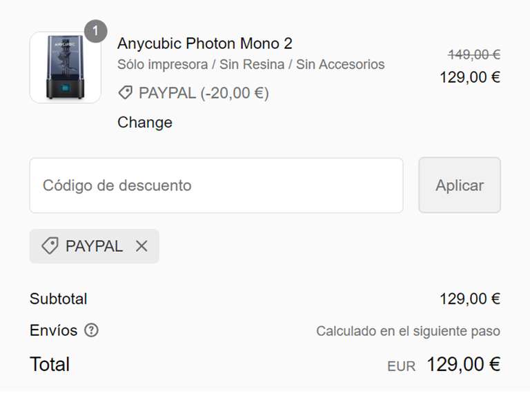 Pack iniciación impresión 3D: Anycubic Photon Mono 2 [129€] + 5kg Anycubic Resina UV HD [89€] + Anycubic Wash & Cure Machine 2.0 [79€]