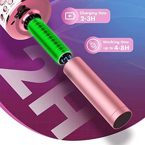 Kriogor Microfono Inalámbrico Karaoke, Micrófono Karaoke Bluetooth Portátil con Luces LED de Baile Compatible con Dispositivos Android/IOS