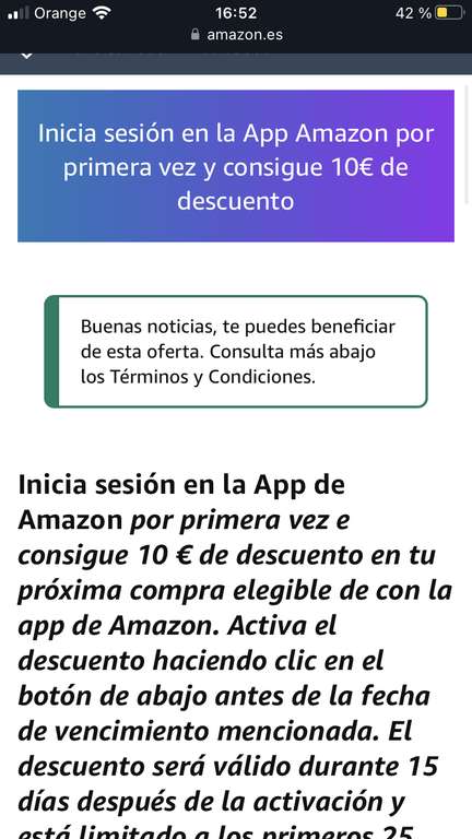 10€ gratis amazon al iniciar la app primera vez
