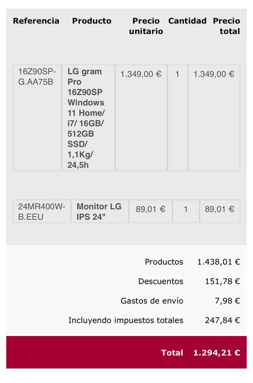 Lg gram pro + pantalla LG 24” + 150€ cashback