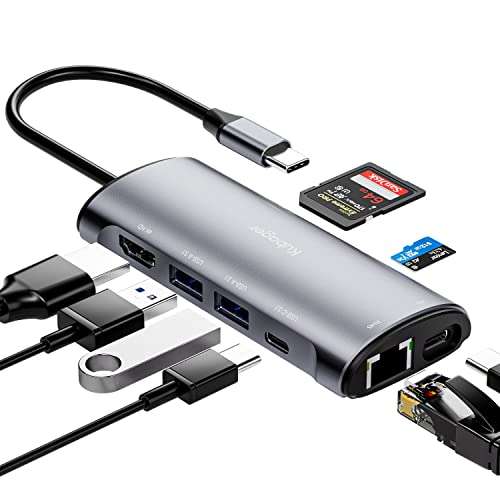 Adaptador USB C 8 en 1 con 4K HDMI, 2 USB-A 3.1, 1 USB-C 3.1, PD 100W, SD/TF, Ethernet 1000M, Docking Station USB C
