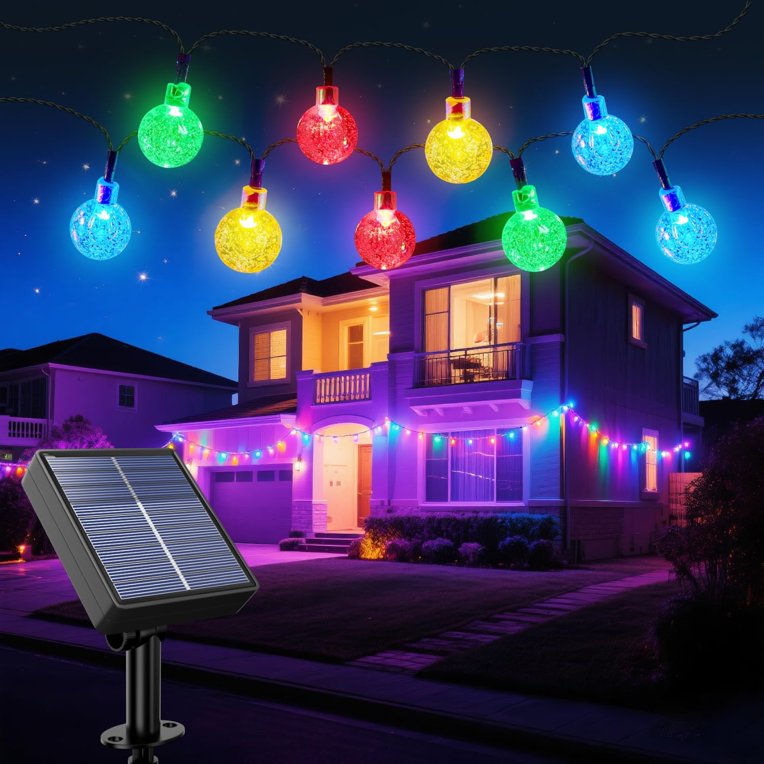 Guirnaldas Luces Exterior Solar, 10M Guirnaldas de Luces Exterior con Bombillas, 8 Modos, IP65
