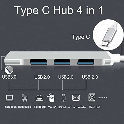 Hub USB C 4 en 1 con 1 Puerto USB 3.0, 3 Puertos USB 2.0
