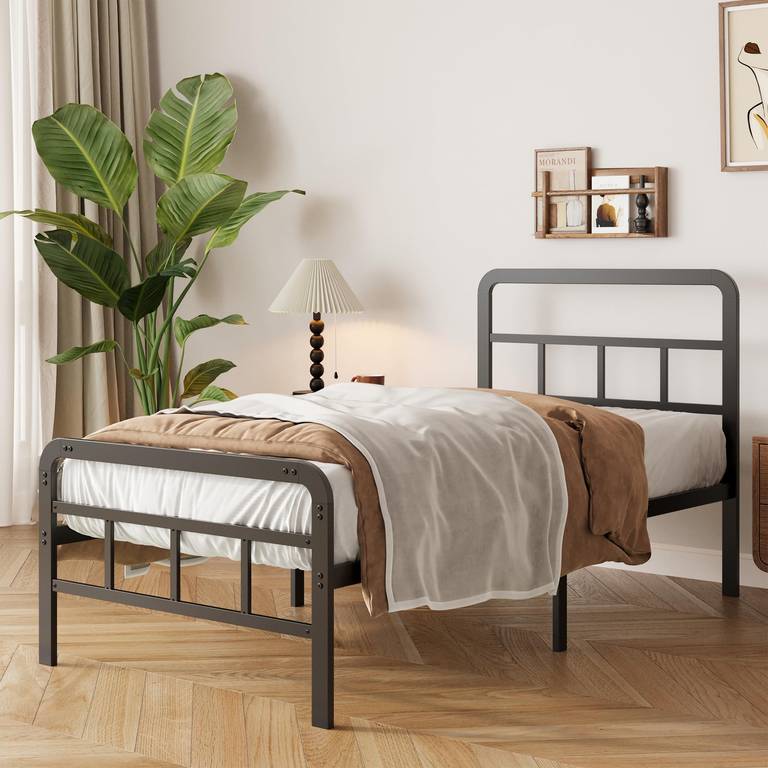 Cama Individual de Metal 75×190 cm con Cabecera y Pie de Cama Curvos (como nuevo)