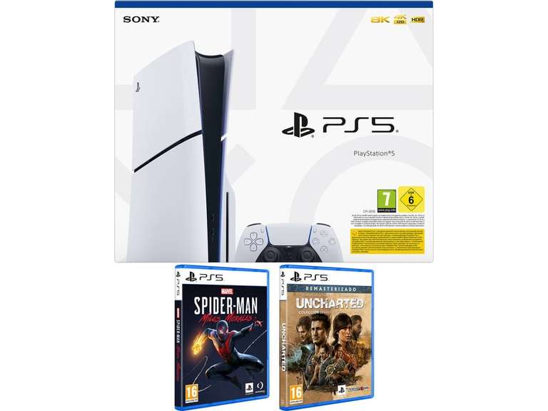 Consola PS5 Slim (1 TB) + Juego Spider-Man Miles Morales + Juego Uncharted