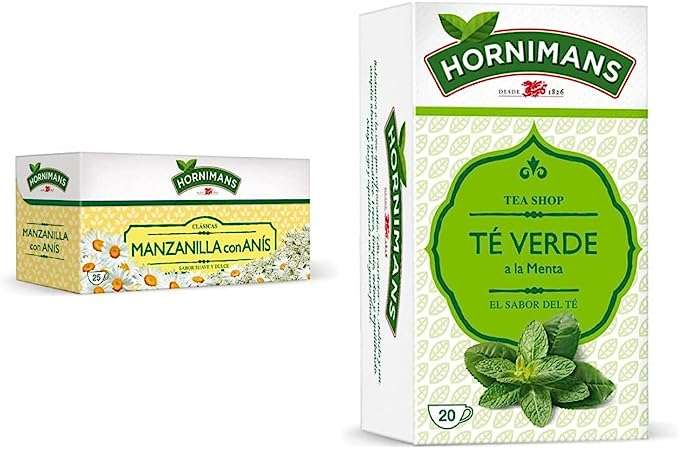 Hornimans Té Manzanilla con Anís, 25 Bolsitas, 35g + Té Verde Bolsitas de Té A La Menta, 20 x 1.5g