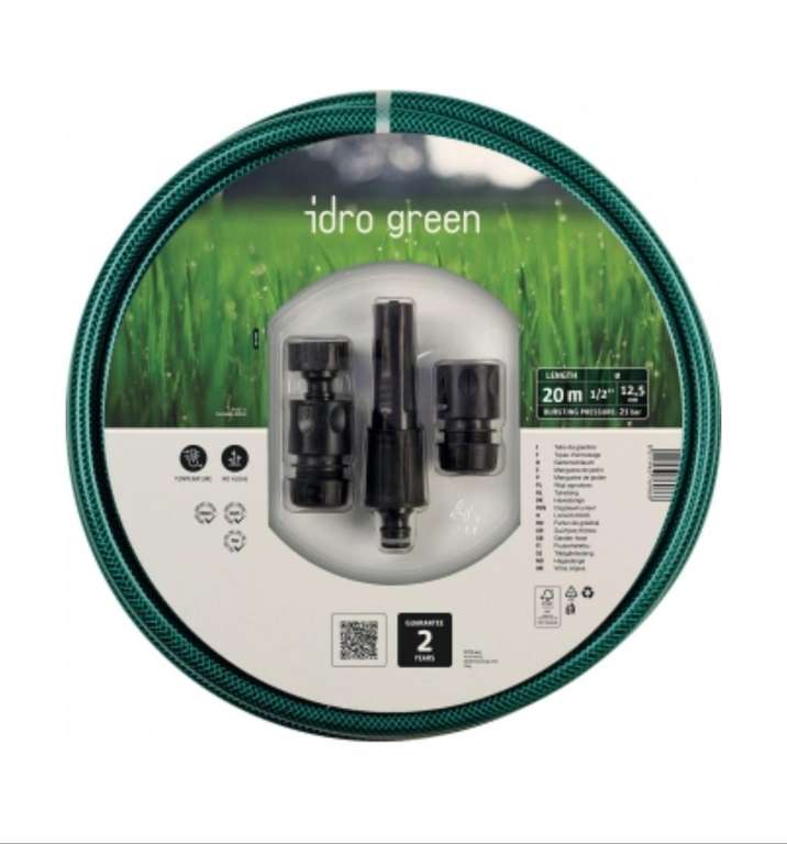 Kit Manguera Idro Green 12,5mm 20m Lanza+3 Racores