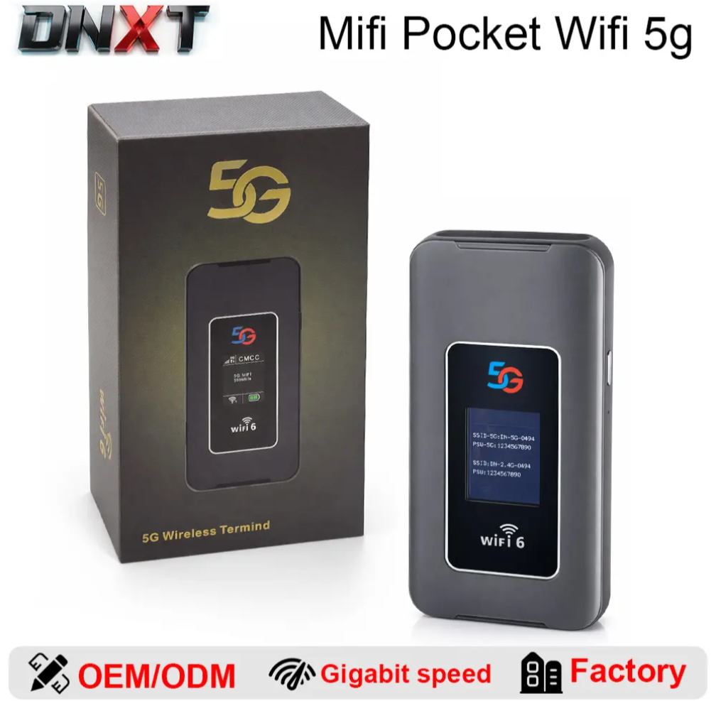 Módem DNXT 5G con SIM, Router Portátil de Bolsillo con Velocidad Gigabit, WiFi 6, 8000mAh, para Viajes