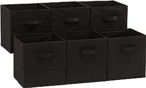 Cubos de almacenamiento de tela plegables con asas, 26,6 x 26,6 x 27,9 cm, color negro, paquete de 6 unidades