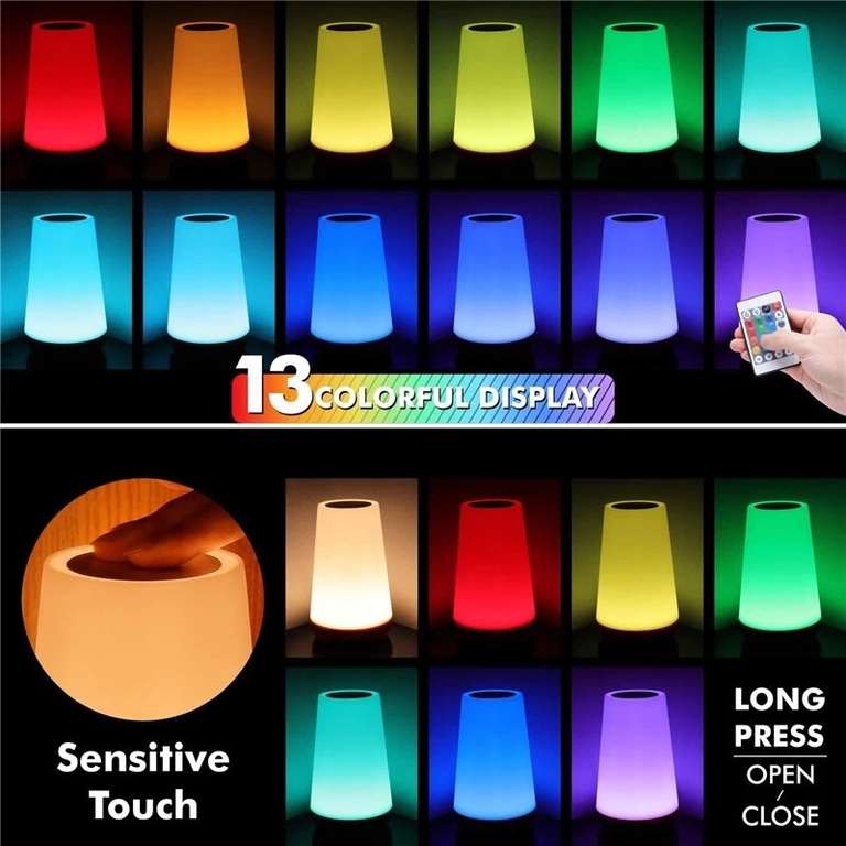Lámpara de noche portátil con Control remoto, luz RGB regulable con 13 colores cambiantes, recargable por USB