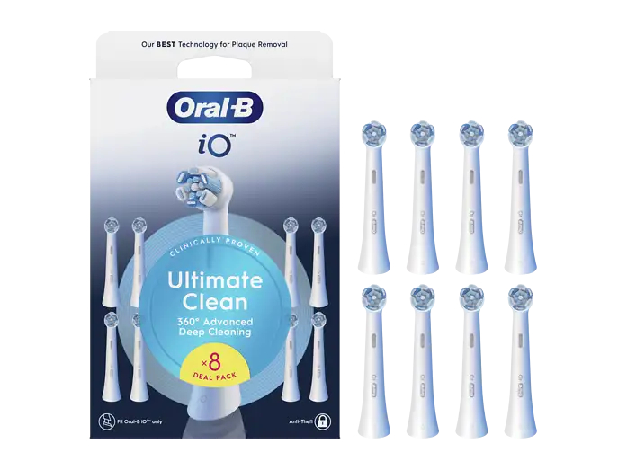 Recambio para cepillo dental - Oral-B iO Ultimate Clean, Pack De 8 Unidades, Blanco