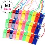 60pcs Silbato de Plástico con Correa de Colores Variados para Fiesta Deportes ,Bolsas de Fiesta,