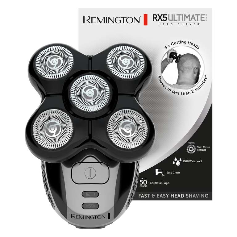 Remington Afeitadora de Cabeza RX5 Ultimate Series, Máquina de Cortar Pelo, Afeitadora para Calva, Inalámbrica, 5 Cabezales, Flexibles, 100
