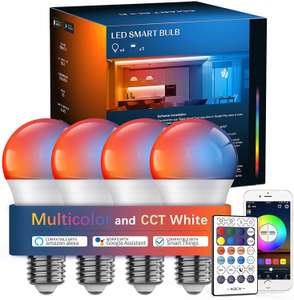 4x Bombillas LED WiFi E27 (Compatible con Alexa, google home, Siri)