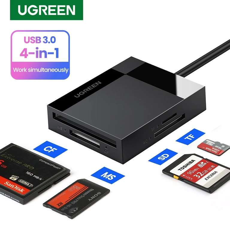 UGREEN-lector de tarjetas 4 en 1 USB3.0/USB-C a SD, Micro SD, TF, CF, MS, para ordenador portátil, PC, adaptador de tarjeta de memoria SD
