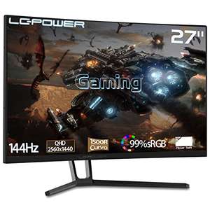 Monitor Gaming LC-POWER sin marcos de 27" QHD Curvo(1500R)(2560 x 1440, panel VA,144Hz, 4ms, Flicker Free, 250 cd/m,85