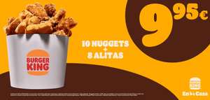 Cubo de 10 Nuggets + 8 Alitas por 9,95€ en pedidos en el servicio a domicilio de Burger King (app y web)