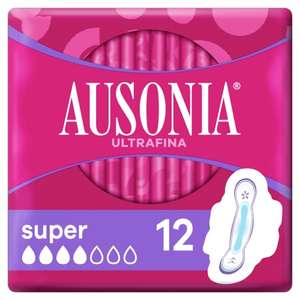 Ausonia Ultrafina Compresas con Alas, Super, 12 Unidades, Hasta 8 Horas de Protección