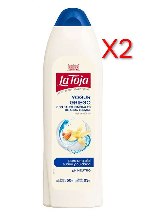 X2. La Toja Gel de Ducha Yoghurt Griego, para una Piel Cuidada, Suave Aroma a Almendras, Cuidado y Suavidad, 600 ml