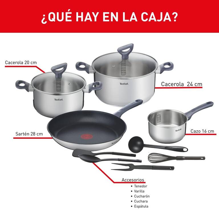 Tefal Daily Cook – Juego de 4 Piezas (Sartén, Olla y Cazo) + 5 Accesorios, Acero inoxidable