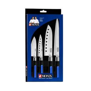 Monix Solid Plus - Juego de 4 cuchillos de cocina japoneses, fabricados en acero inoxidable de profesionales utensilios afilados