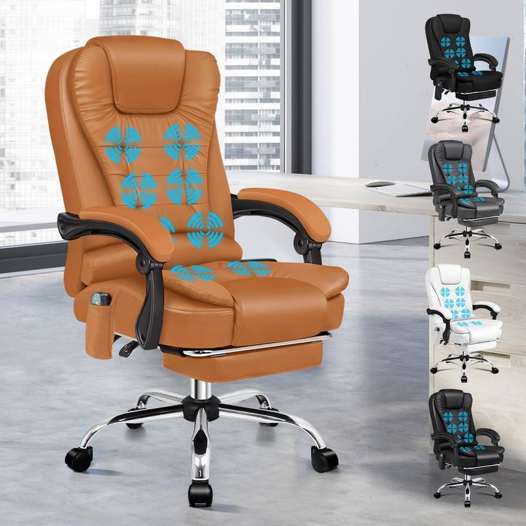 Silla Oficina con Masaje, Calefactable, Reposapiés Retráctil, Reclinable 150° (negro en descripción)
