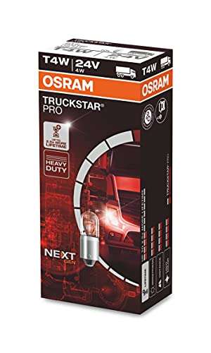 OSRAM TRUCKSTAR PRO T4W, lámpara de señal halógena, 3930TSP, lámpara para camión de 24 V, caja plegable (10 lámparas)