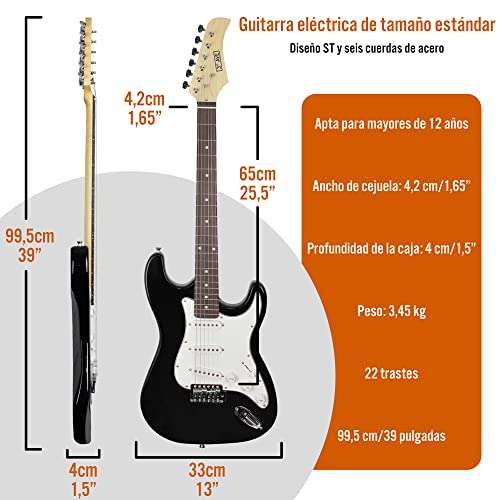 Guitarra eléctrica de 4/4 + amplificador de 10W + afinador + funda + soporte